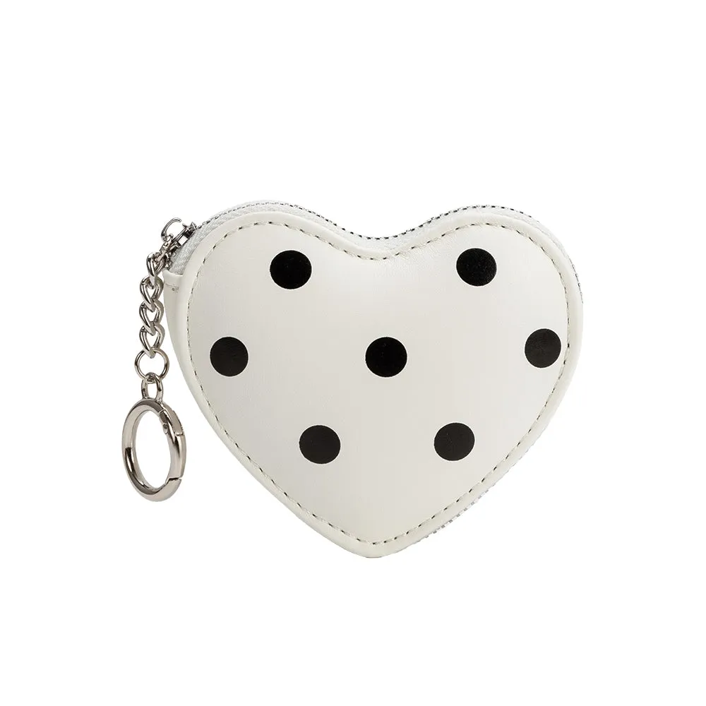 Puffy Polka Dot Heart White Vegan Bag Charm sold by Melie Bianco