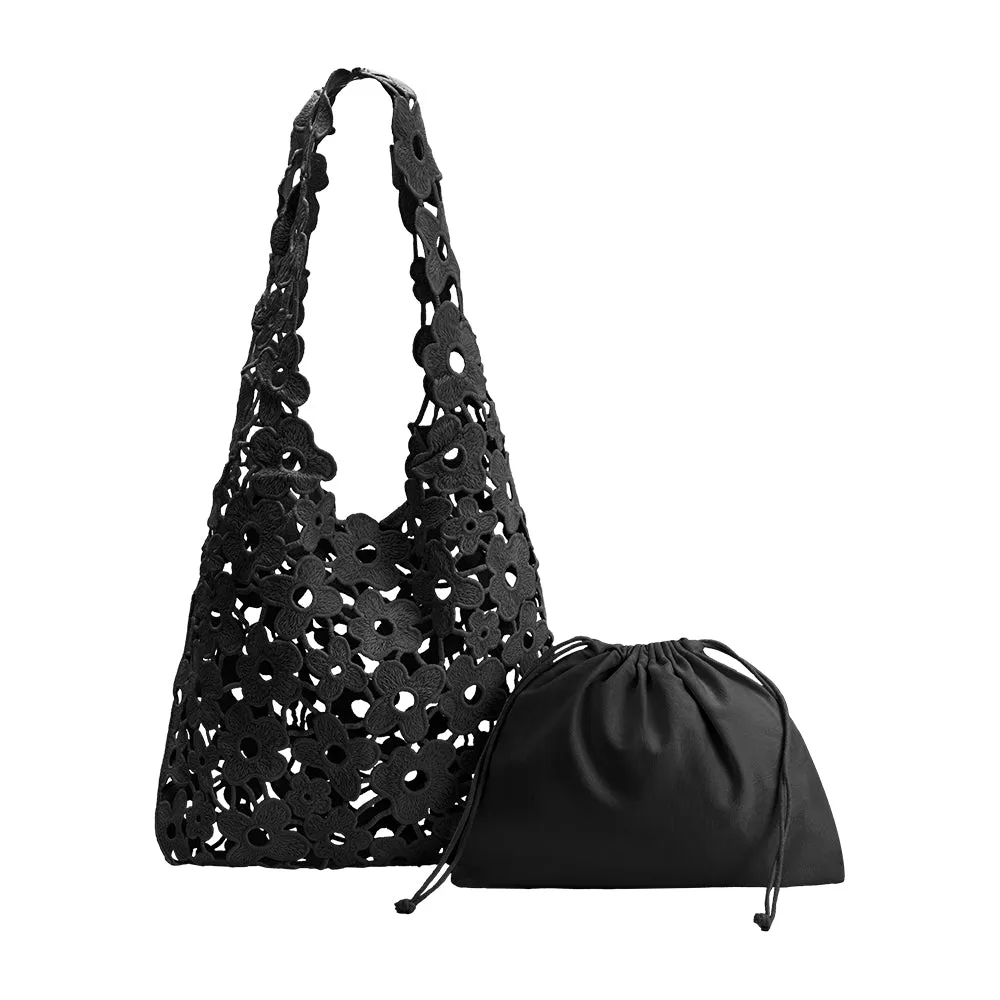 Aster Black Floral Cotton Tote Bag sold by Melie Bianco product image thumbnail 3