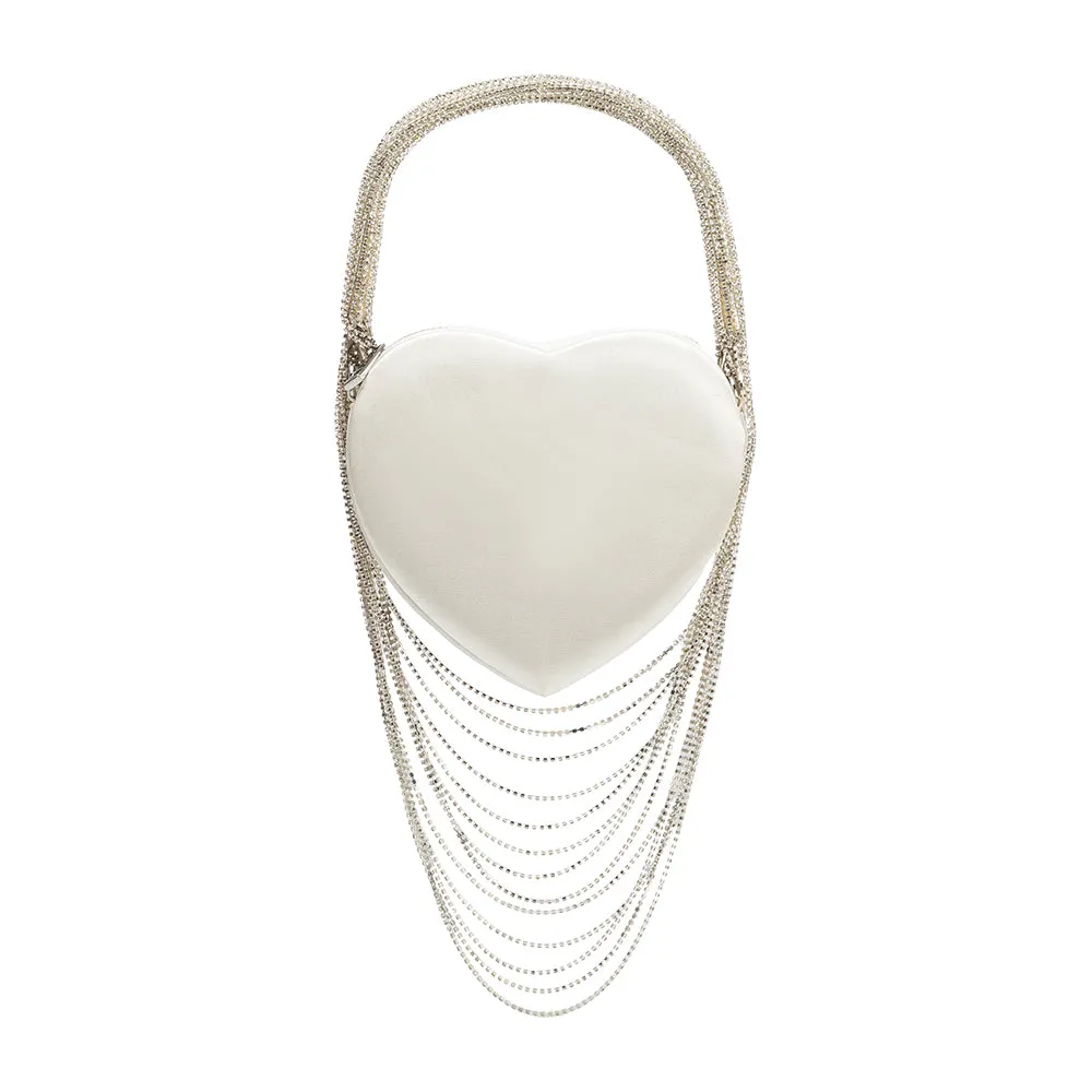 Fran Ivory Satin Heart Top Handle Bag sold by Melie Bianco