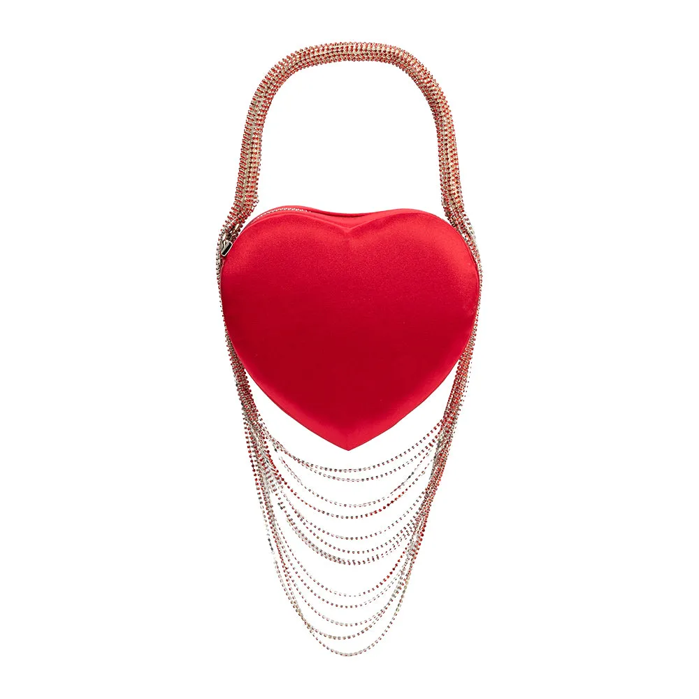 Fran Red Satin Heart Top Handle Bag sold by Melie Bianco