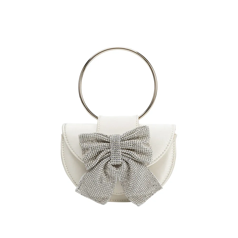 Sierra Ivory Satin Top Handle Bag sold by Melie Bianco