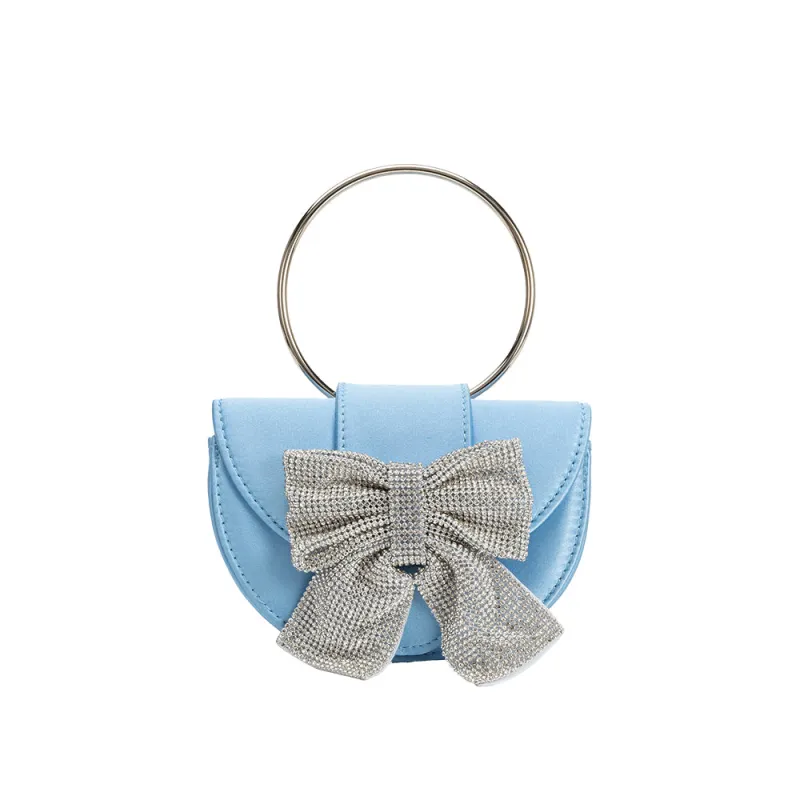 Sierra Blue Satin Top Handle Bag sold by Melie Bianco