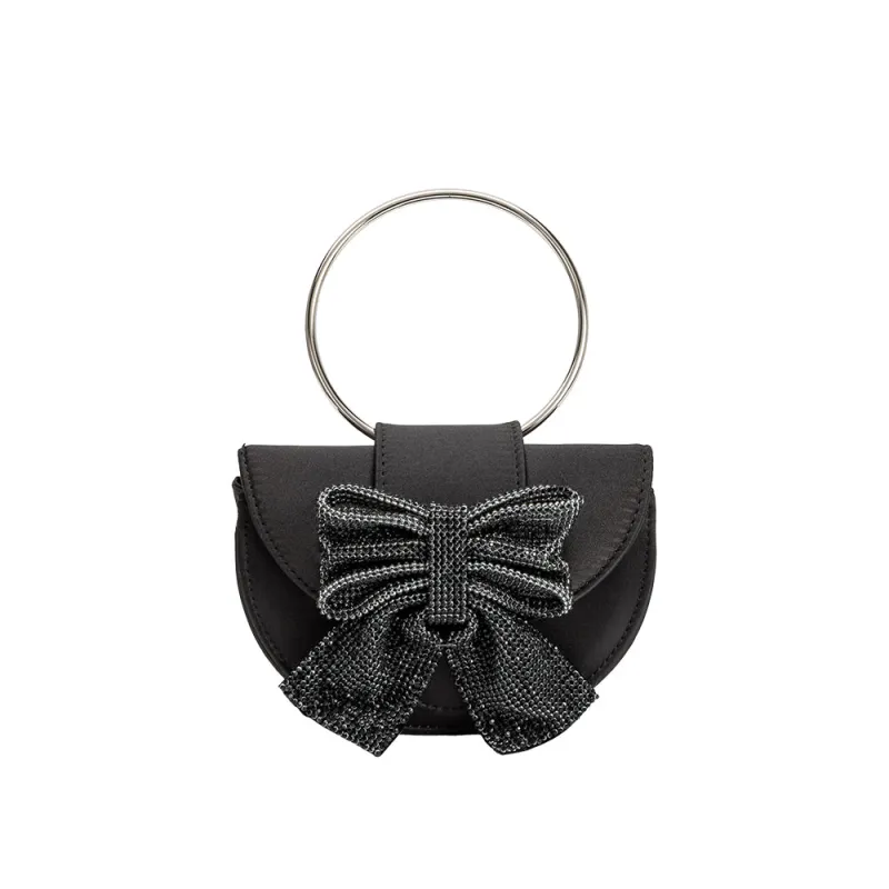 Sierra Black Satin Top Handle Bag sold by Melie Bianco
