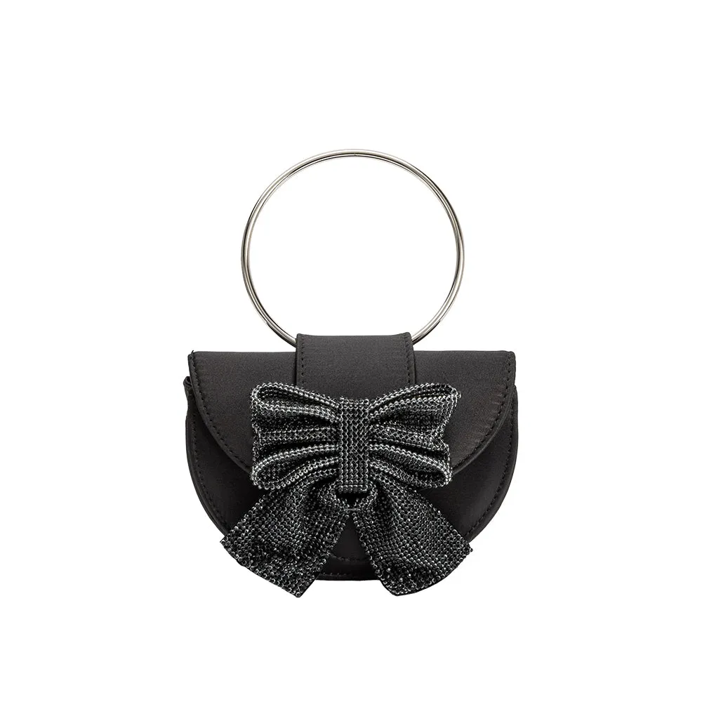 Sierra Black Satin Top Handle Bag sold by Melie Bianco