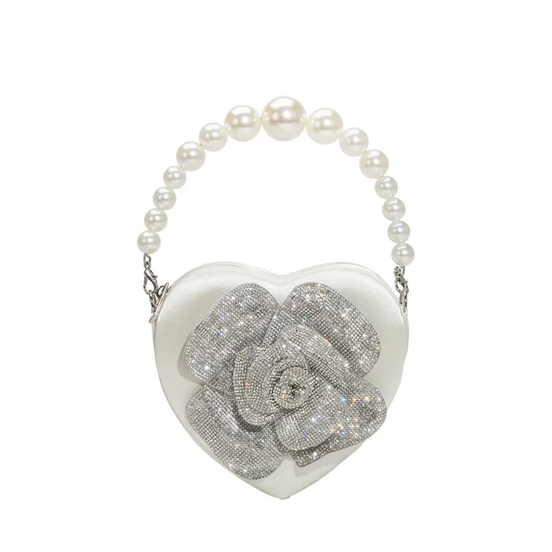 Mila White Satin Heart Crossbody Bag sold by Melie Bianco