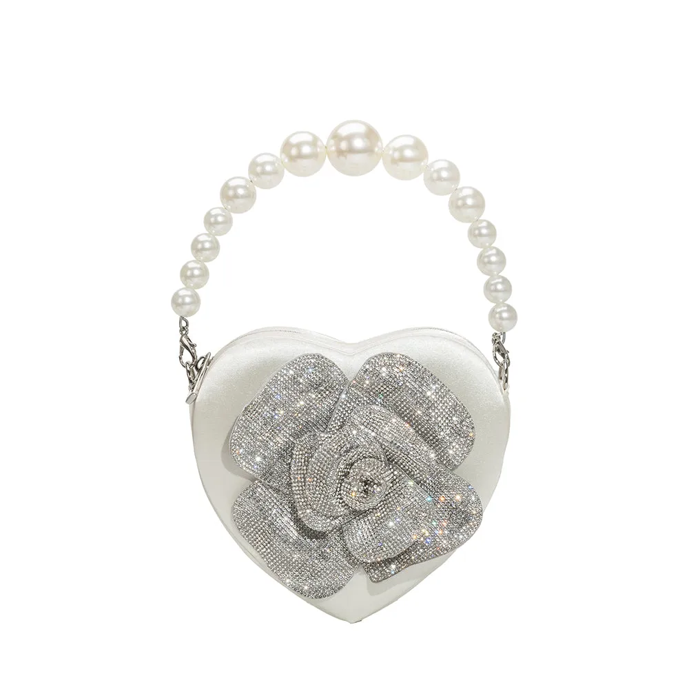 Mila White Satin Heart Crossbody Bag sold by Melie Bianco