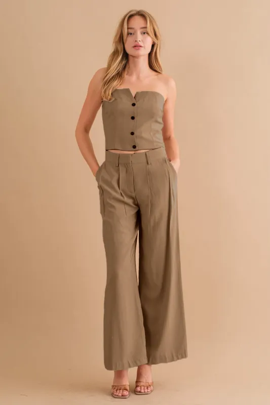 Two-Piece Strapless Top & Pant Set sold by Melie Bianco