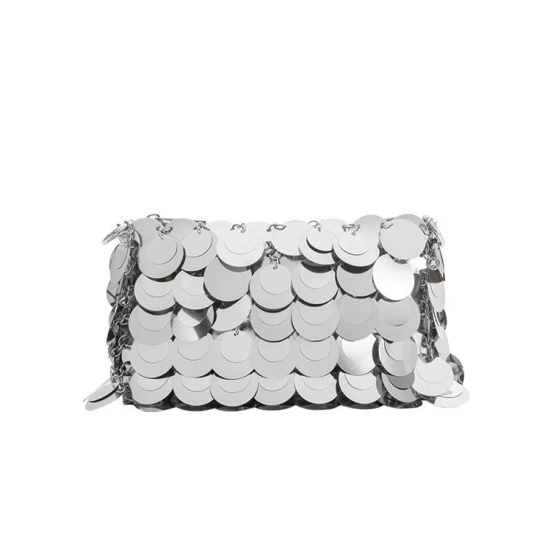 Gillie Silver Sequins Vegan Leather Crossbody Bag sold by Melie Bianco