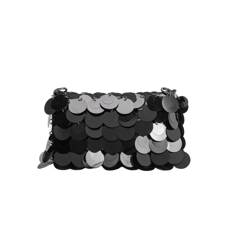 Gillie Black Sequins Vegan Leather Crossbody Bag sold by Melie Bianco