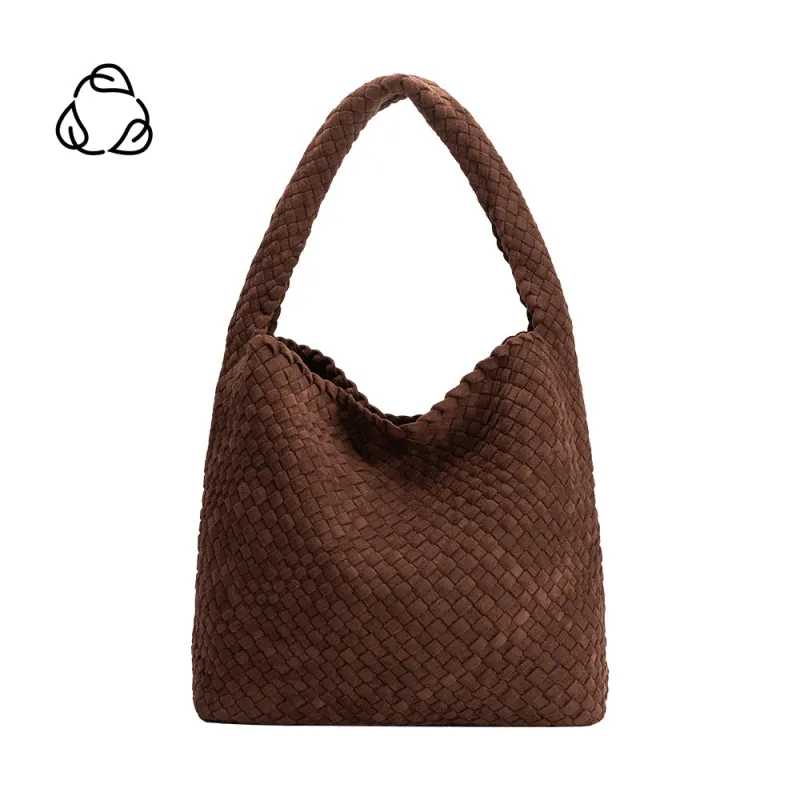 Johanna Tobacco Large Recycled Vegan Suede Shoulder Hobo Bag sold by Melie Bianco
