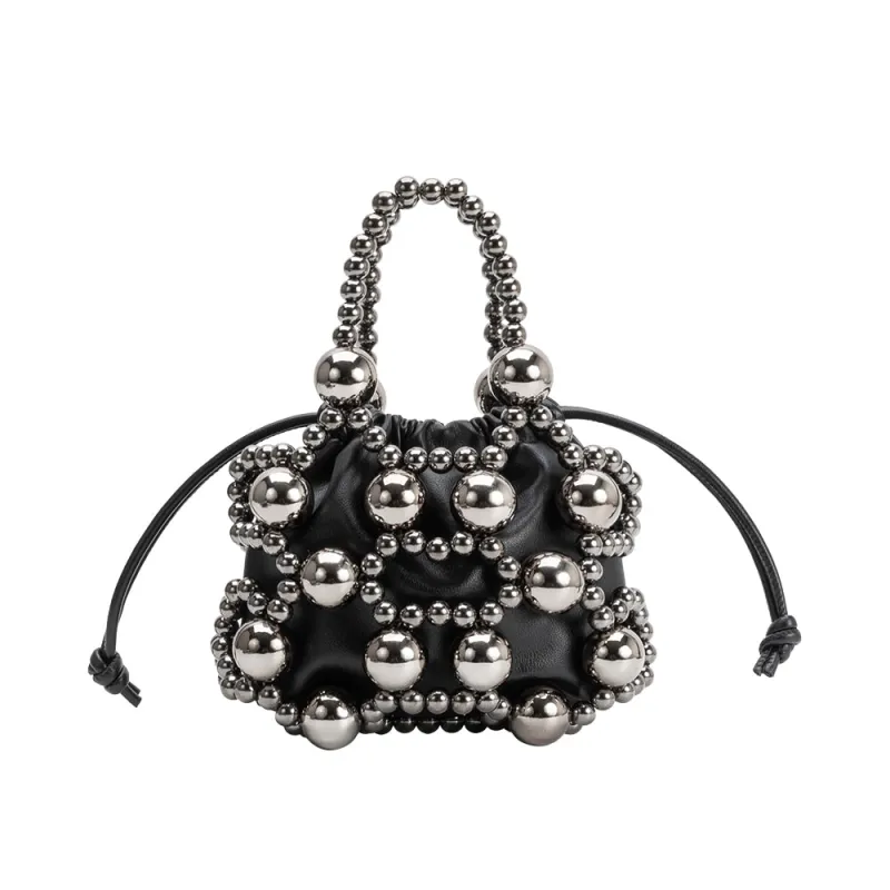 Bobby Black Beaded Top Handle Bag sold by Melie Bianco