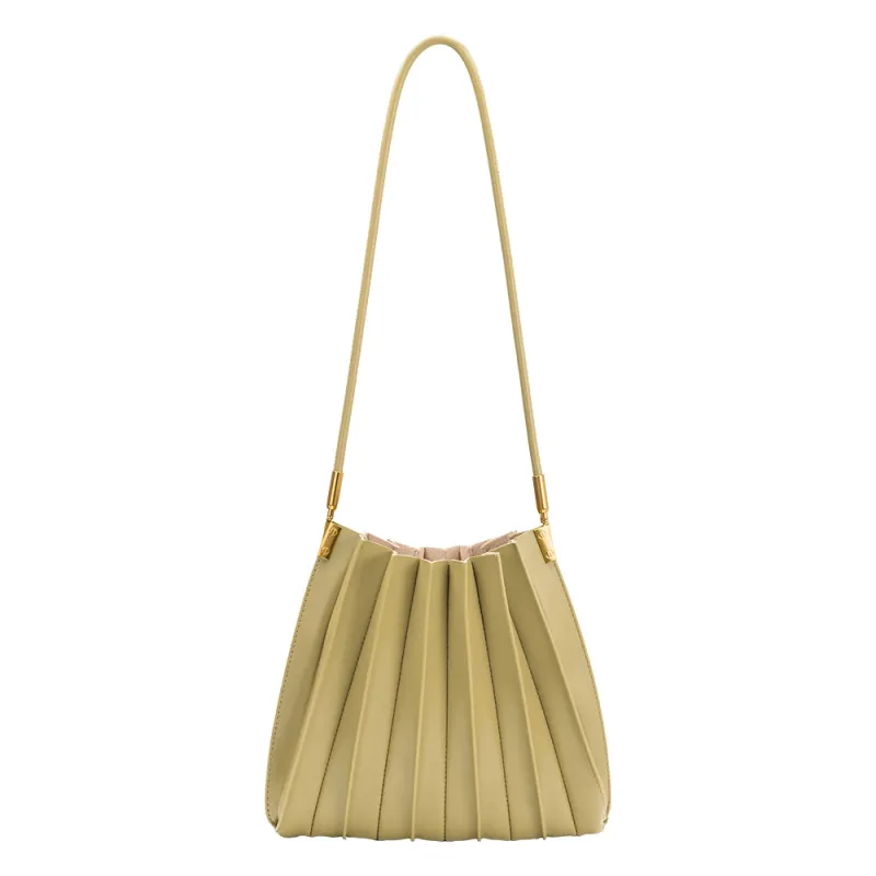 Carrie Avocado Pleated Vegan Leather Shoulder Bag sold by Melie Bianco