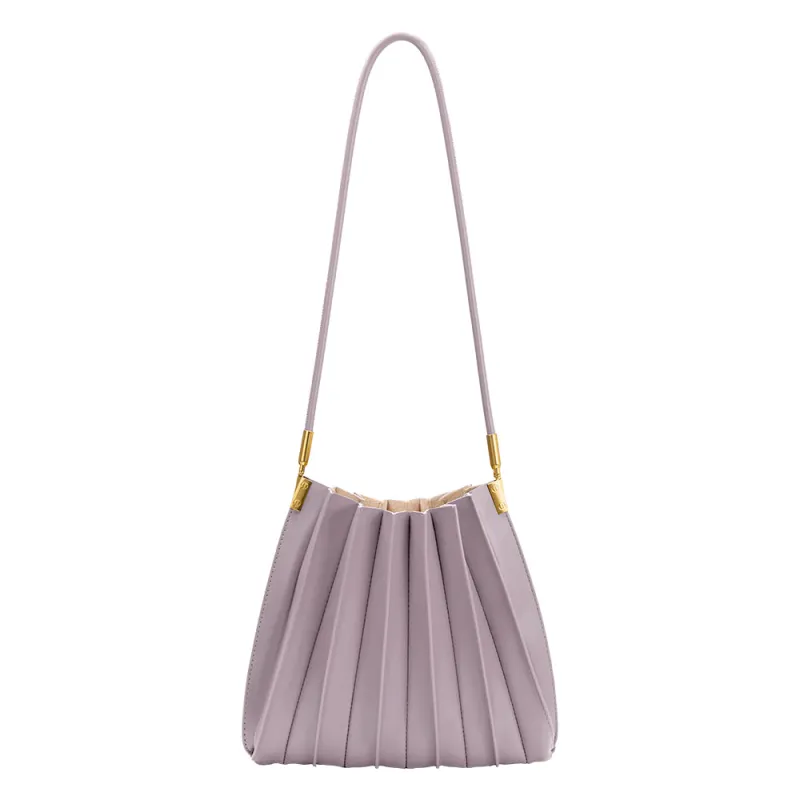 Carrie Lilac Pleated Vegan Leather Shoulder Bag sold by Melie Bianco