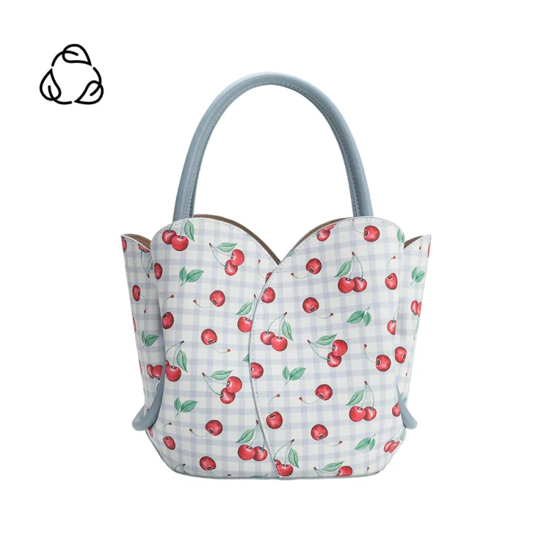 Tulip Blue Cherry Recycled Vegan Top Handle Bag sold by Melie Bianco