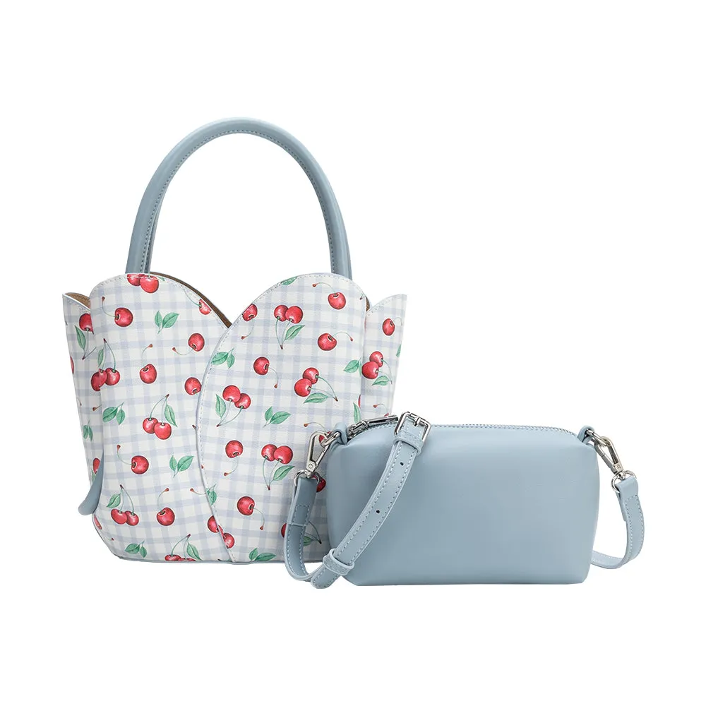 Tulip Blue Cherry Recycled Vegan Top Handle Bag sold by Melie Bianco product image thumbnail 4