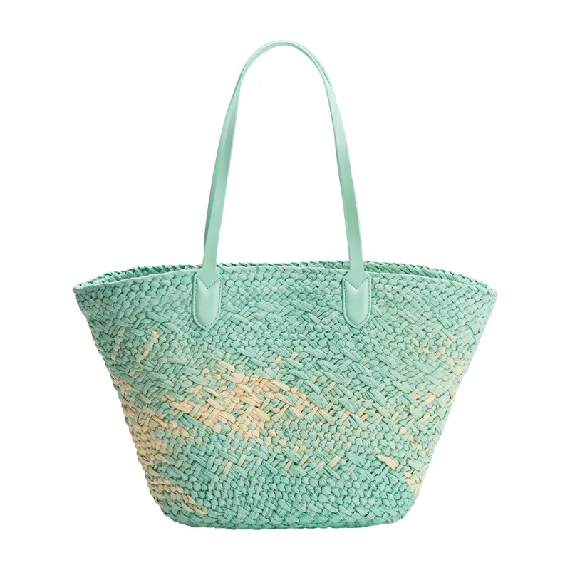 Sunset Mint Straw Tote Bag made by Melie Bianco