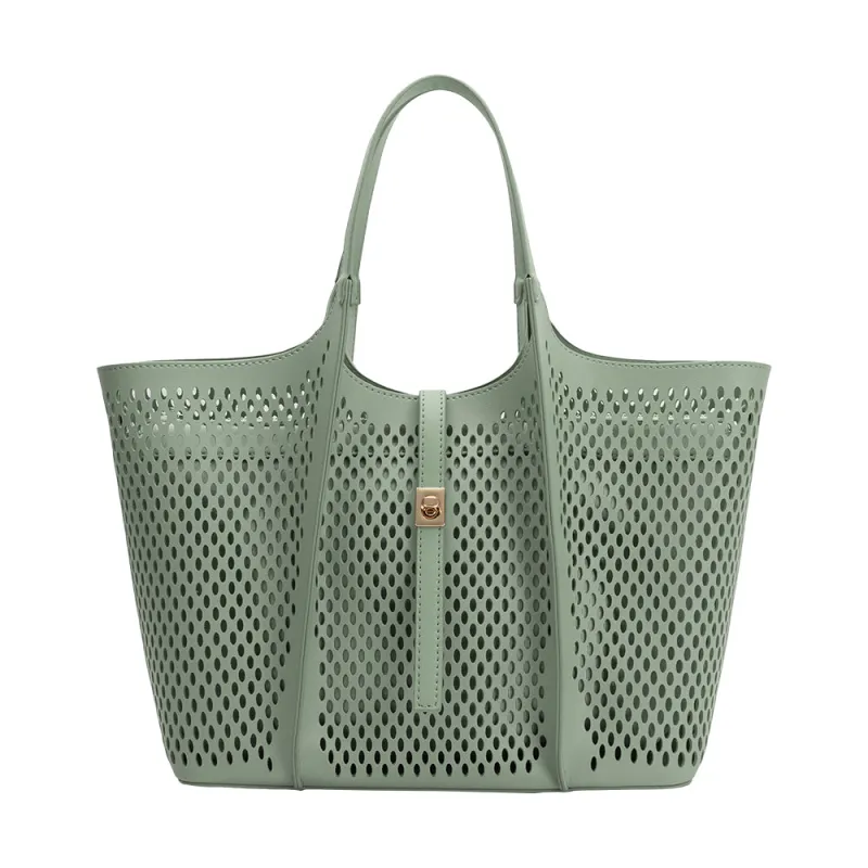Malia Sage Laser Cut Vegan Leather Tote Bag made by Melie Bianco