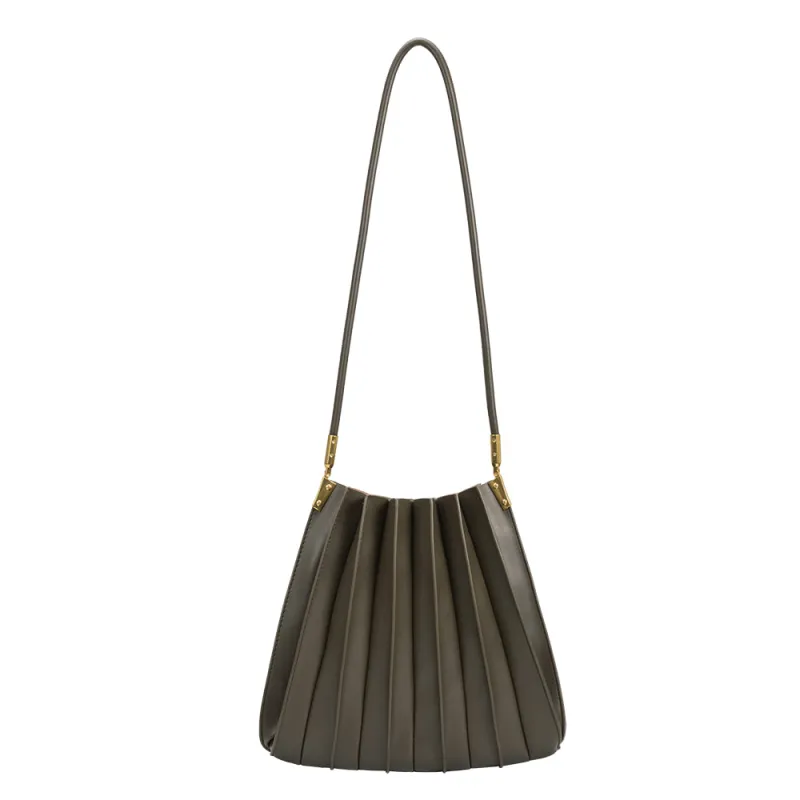 Carrie Olive Pleated Vegan Leather Shoulder Bag made by Melie Bianco