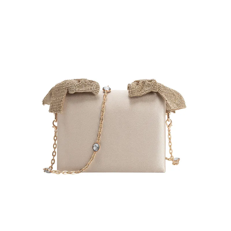 Yuri Champagne Bow Crossbody Bag made by Melie Bianco