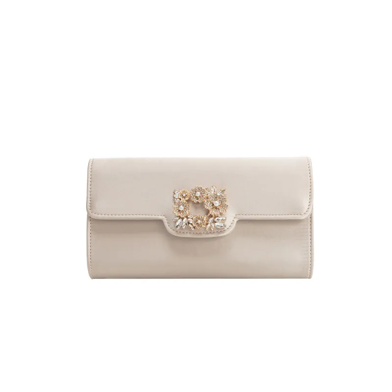 Elodie Champagne Satin Crossbody Bag made by Melie Bianco