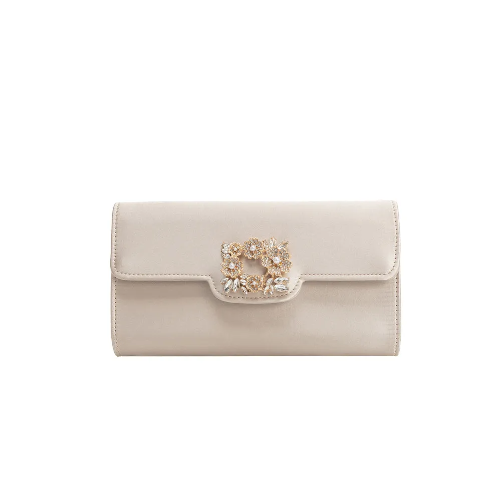 Elodie Champagne Satin Crossbody Bag sold by Melie Bianco
