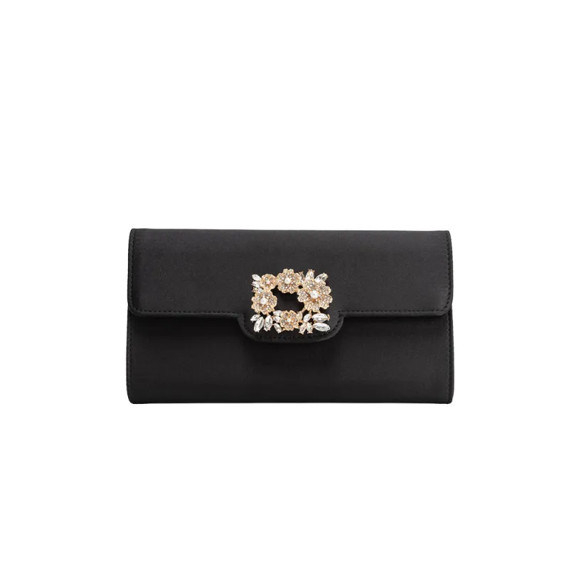 Elodie Black Satin Crossbody Bag made by Melie Bianco