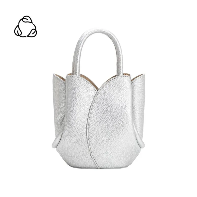Tulip Metallic Silver Mini Recycled Vegan Top Handle Bag made by Melie Bianco