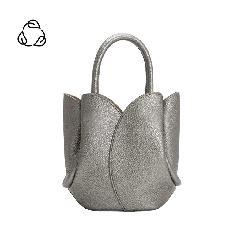 Tulip Metallic Pewter Mini Recycled Vegan Top Handle Bag made by Melie Bianco
