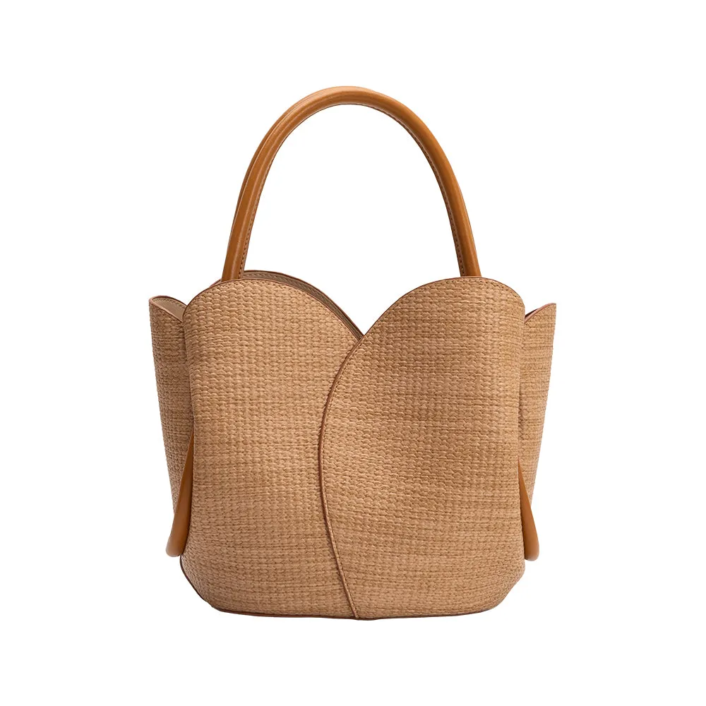 Tulip Tan Embossed Raffia Recycled Vegan Top Handle Bag sold by Melie Bianco product image thumbnail 3