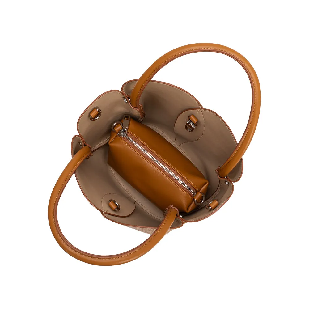 Tulip Tan Embossed Raffia Recycled Vegan Top Handle Bag sold by Melie Bianco product image thumbnail 5