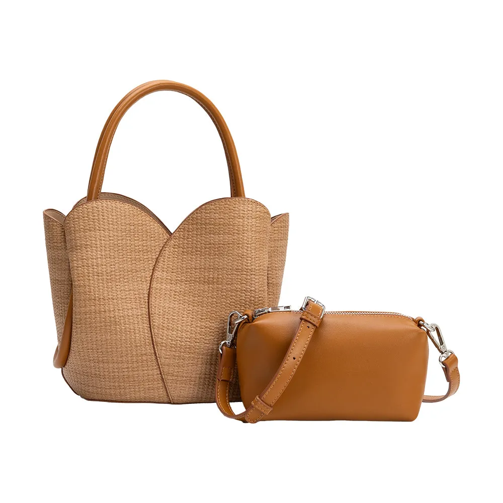 Tulip Tan Embossed Raffia Recycled Vegan Top Handle Bag sold by Melie Bianco product image thumbnail 4