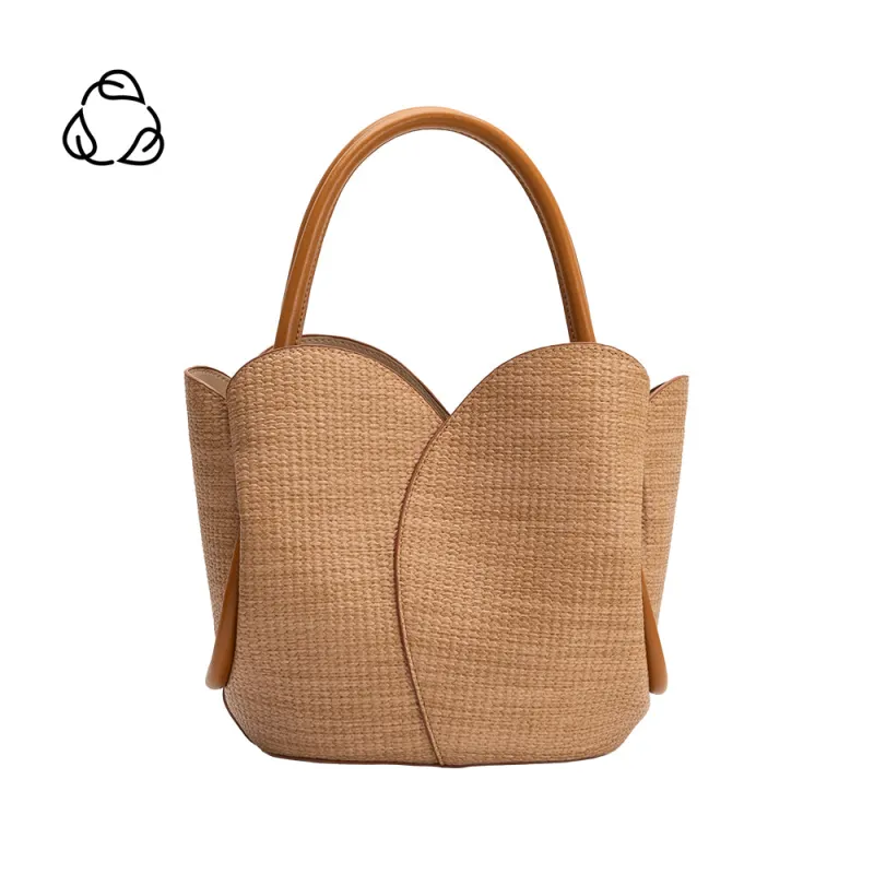 Tulip Tan Embossed Raffia Recycled Vegan Top Handle Bag made by Melie Bianco