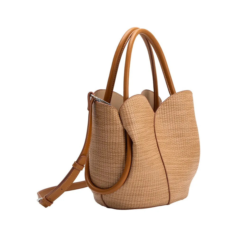 Tulip Tan Embossed Raffia Recycled Vegan Top Handle Bag sold by Melie Bianco product image thumbnail 2