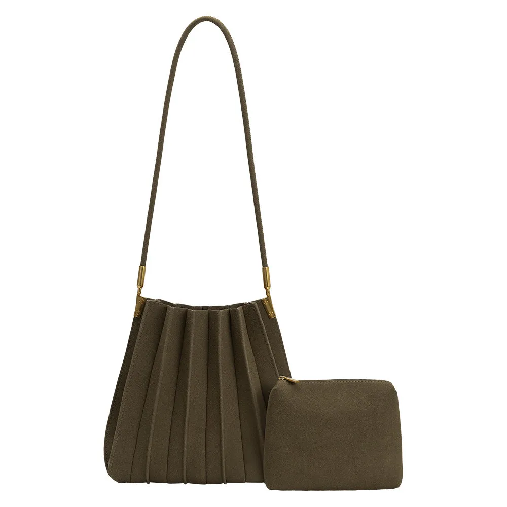 Carrie Olive Pleated Vegan Suede Shoulder Bag sold by Melie Bianco product image thumbnail 4