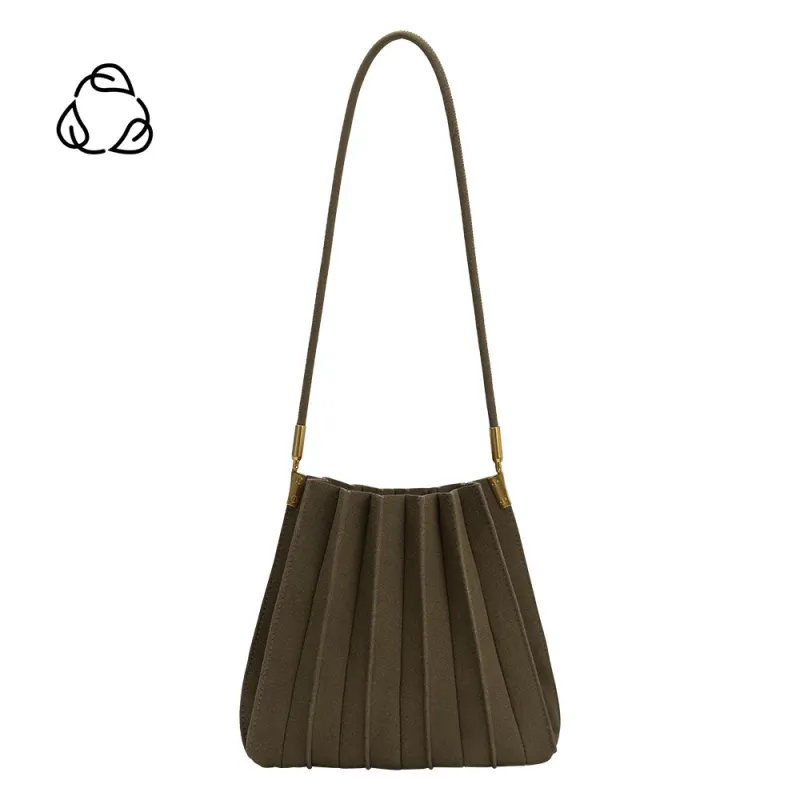 Carrie Olive Pleated Vegan Suede Shoulder Bag made by Melie Bianco