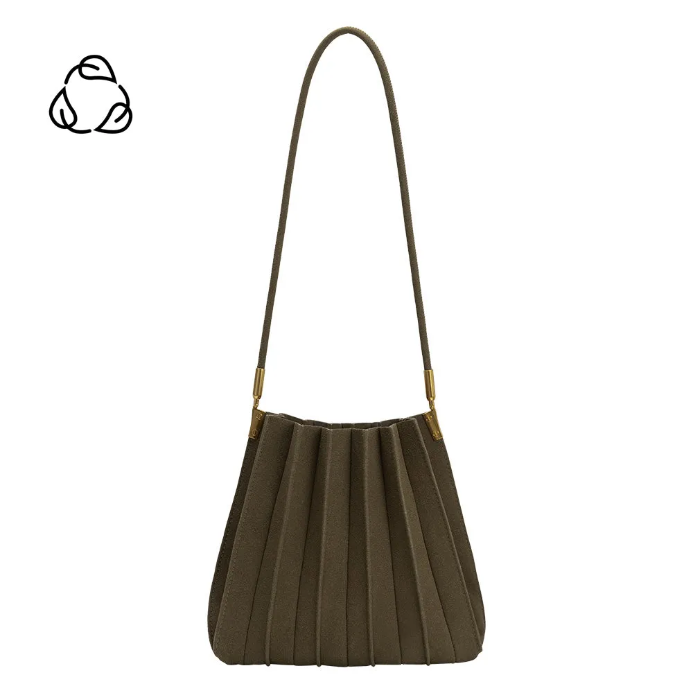 Carrie Olive Pleated Vegan Suede Shoulder Bag sold by Melie Bianco