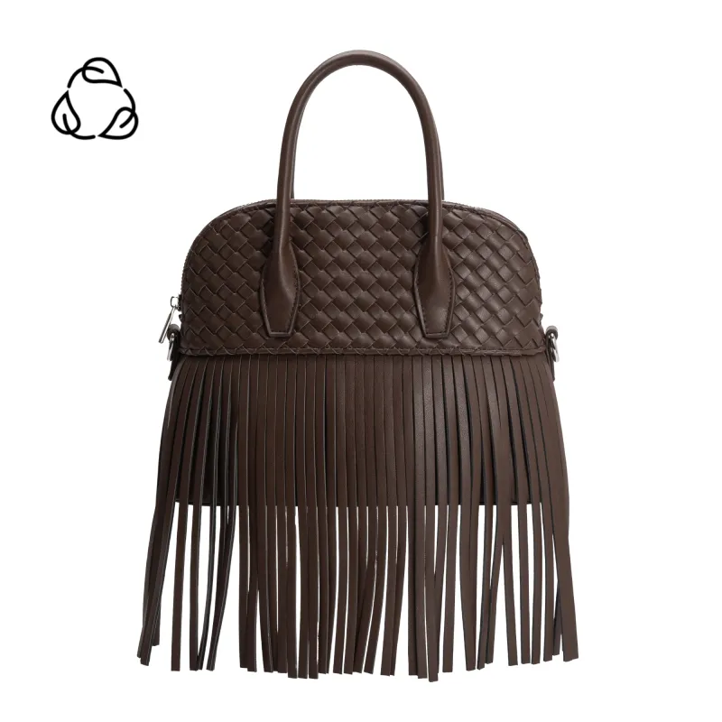 Halle Espresso Recycled Vegan Leather Top Handle Bag made by Melie Bianco