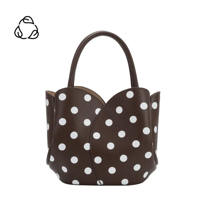 Tulip Chocolate Polka Dot Recycled Vegan Top Handle Bag made by Melie Bianco