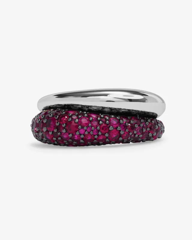 Norah Pavé Double Ring - Silver|Ruby sold by Melinda Maria
