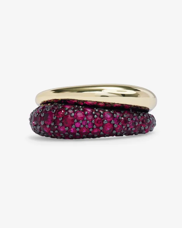 Norah Pavé Double Ring - Gold|Ruby sold by Melinda Maria