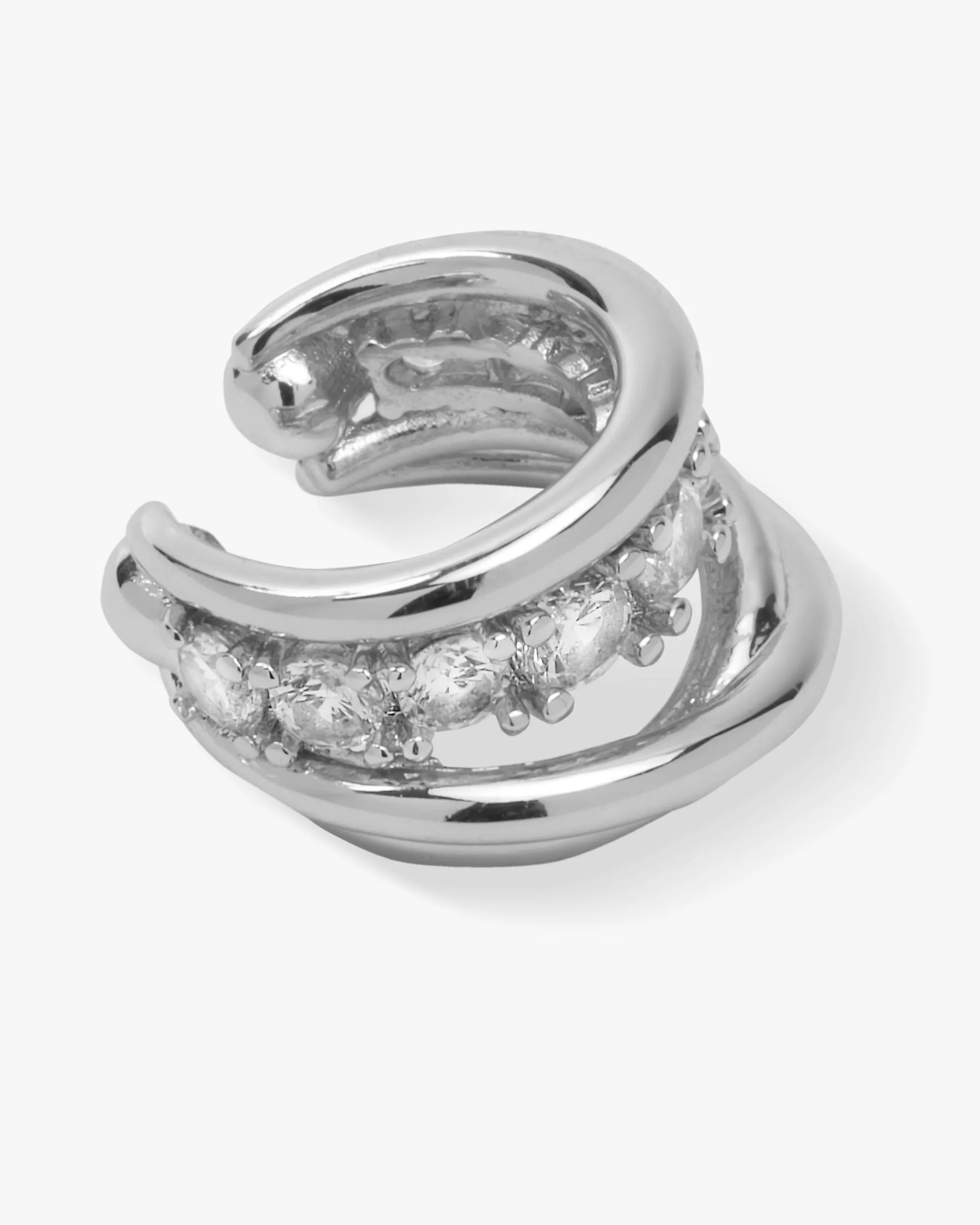 "Oh She Fancy" Layered Diamond Ear Cuff - Silver|White Diamondettes sold by Melinda Maria product image thumbnail 3