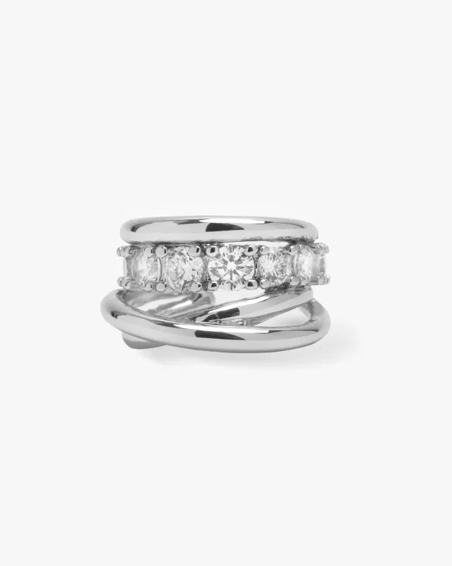 "Oh She Fancy" Layered Diamond Ear Cuff - Silver|White Diamondettes sold by Melinda Maria