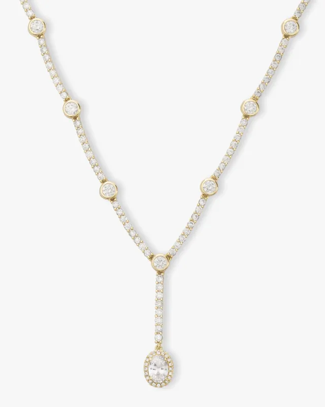 She's an Icon Lariat Necklace 16" - Gold|White Diamondettes sold by Melinda Maria