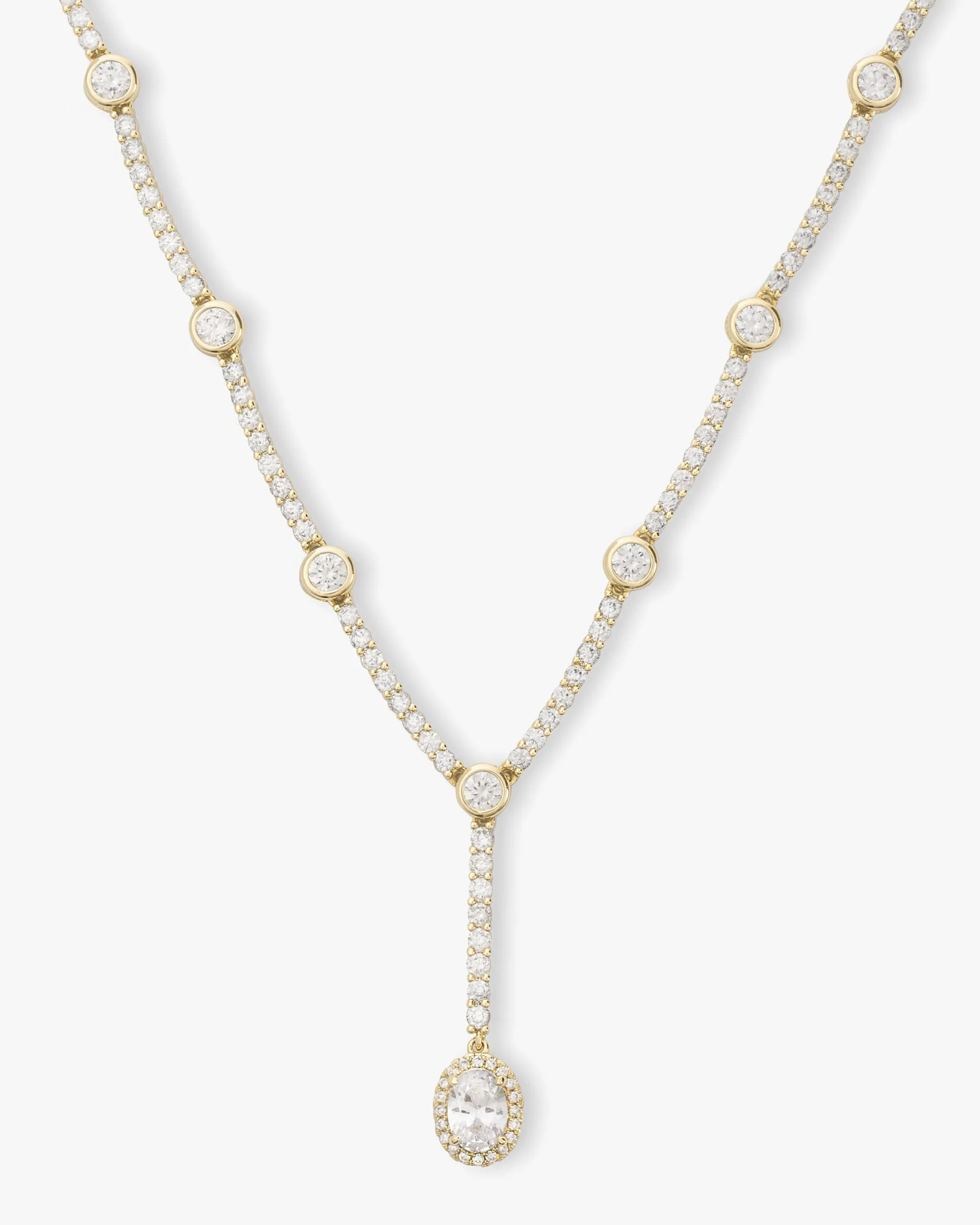 She's an Icon Lariat Necklace 18" - Gold|White Diamondettes sold by Melinda Maria