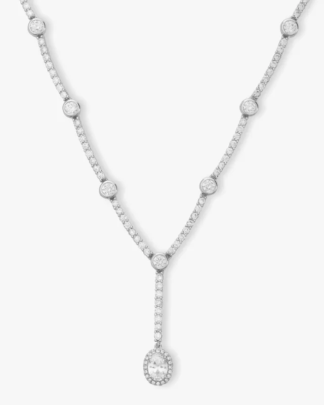 She's an Icon Lariat Necklace 18" - Silver|White Diamondettes sold by Melinda Maria