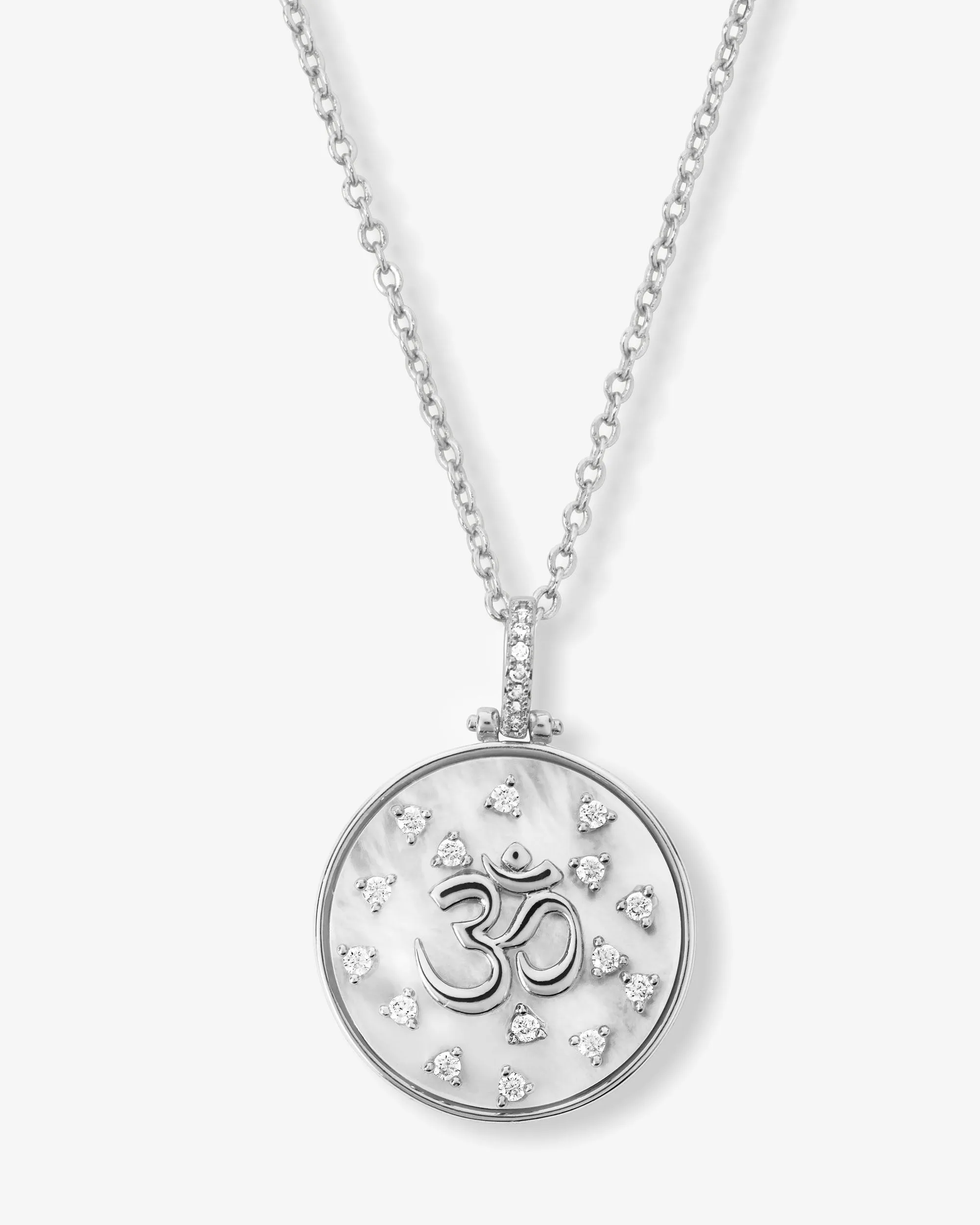 Om Medallion Necklace - Silver|White Diamondettes sold by Melinda Maria