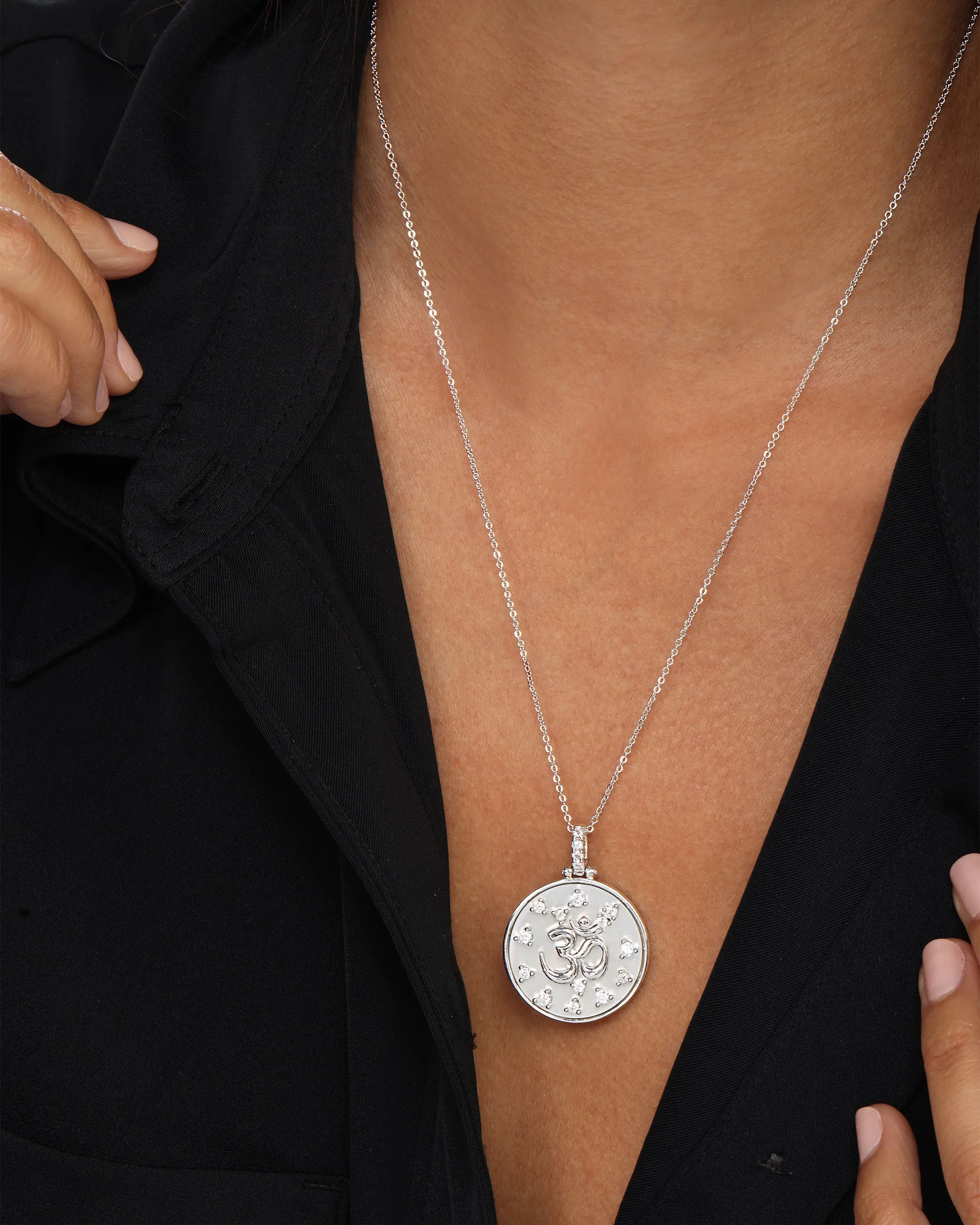 Om Medallion Necklace - Silver|White Diamondettes sold by Melinda Maria product image thumbnail 2