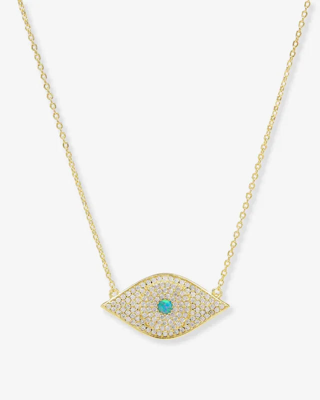Blue Opal Evil Eye Necklace - Gold|Blue Opal sold by Melinda Maria