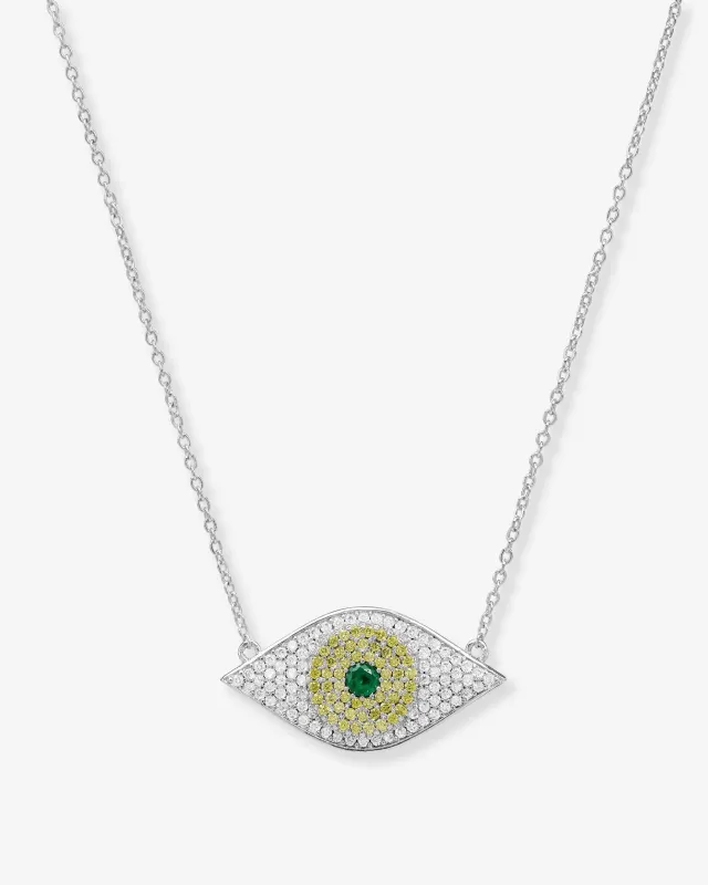 Green Evil Eye Necklace - Silver|Emerald sold by Melinda Maria