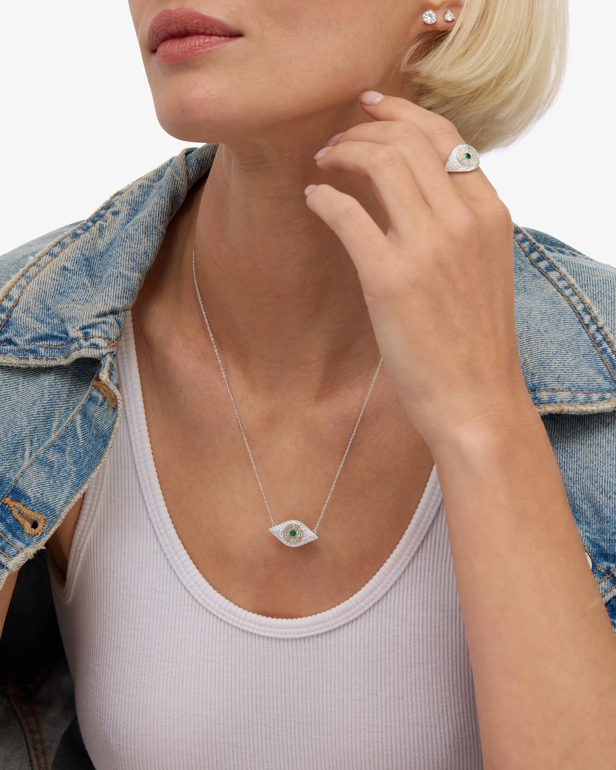 Green Evil Eye Necklace - Silver|Emerald sold by Melinda Maria product image thumbnail 2